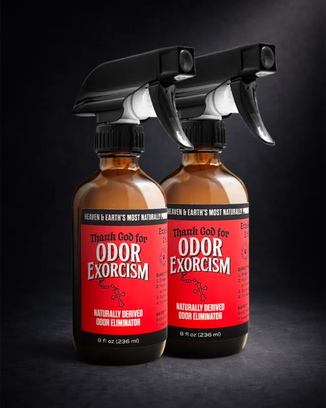 Natural, clean, fragrance-free, aromatherapy-grade essential oil odor eliminator spray bottles from Odor Exorcism.